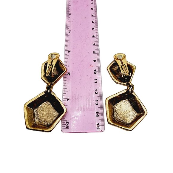 Vintage Rare Signed Oscar De la Renta Gold Tree Bark Earrings (A1278) - Picture 5 of 5